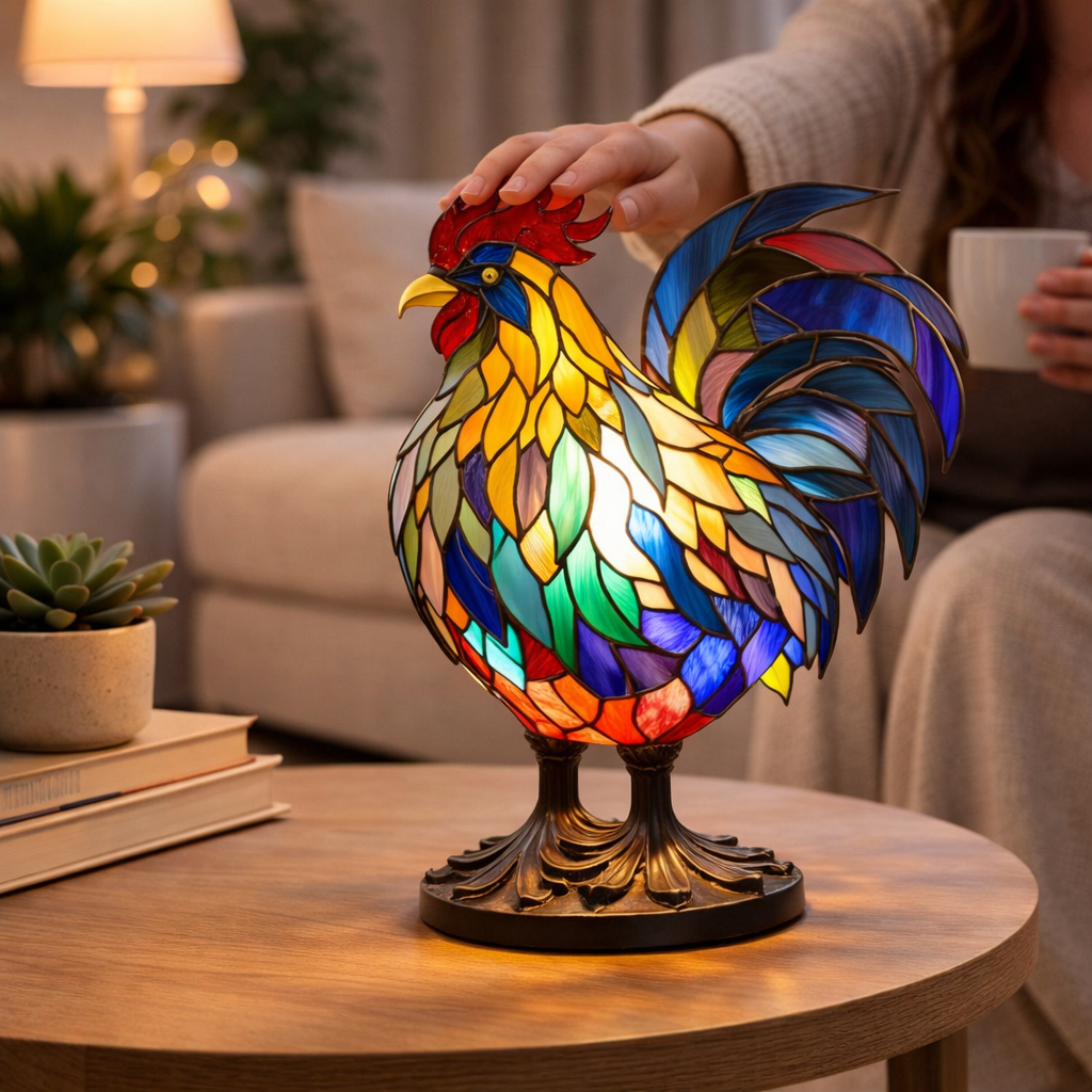 Bordlampe LED Dyrefigur Farverig Glas Look Natlampe