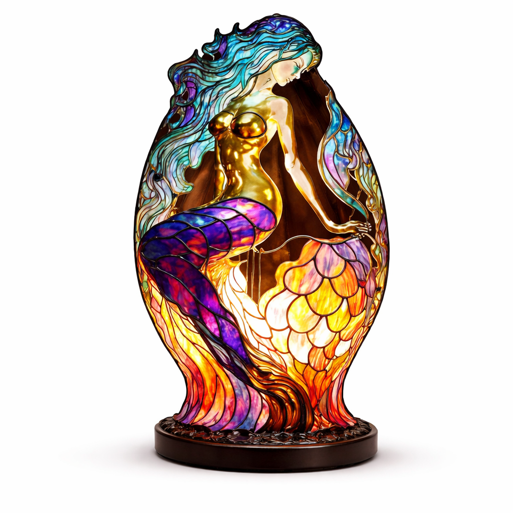 Bordlampe LED Dyrefigur Farverig Glas Look Natlampe