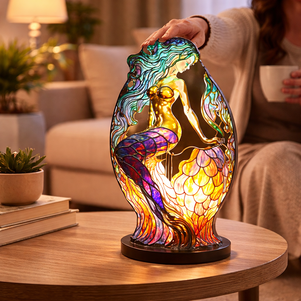 Bordlampe LED Dyrefigur Farverig Glas Look Natlampe