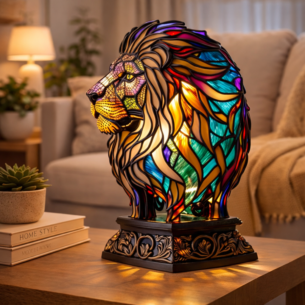 Bordlampe LED Dyrefigur Farverig Glas Look Natlampe