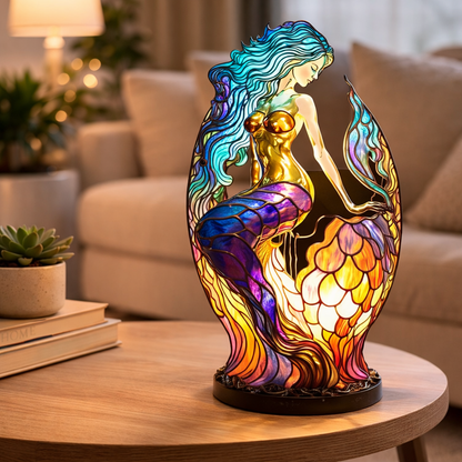 Bordlampe LED Dyrefigur Farverig Glas Look Natlampe