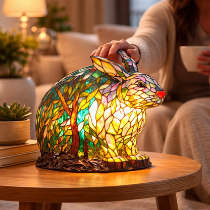 Bordlampe LED Dyrefigur Farverig Glas Look Natlampe