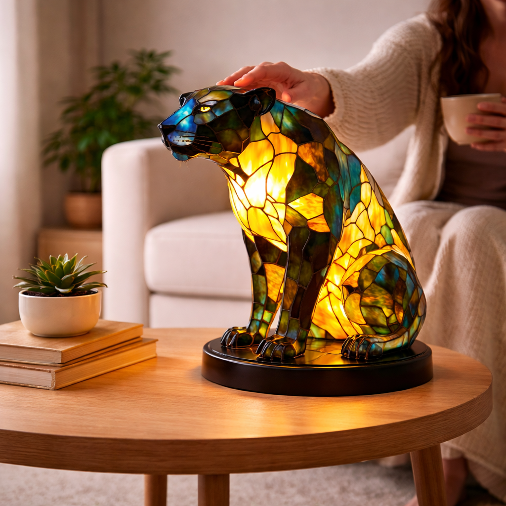 Bordlampe LED Dyrefigur Farverig Glas Look Natlampe