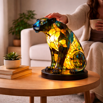 Bordlampe LED Dyrefigur Farverig Glas Look Natlampe