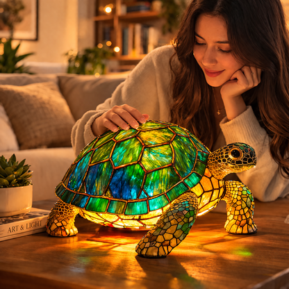 Bordlampe LED Dyrefigur Farverig Glas Look Natlampe