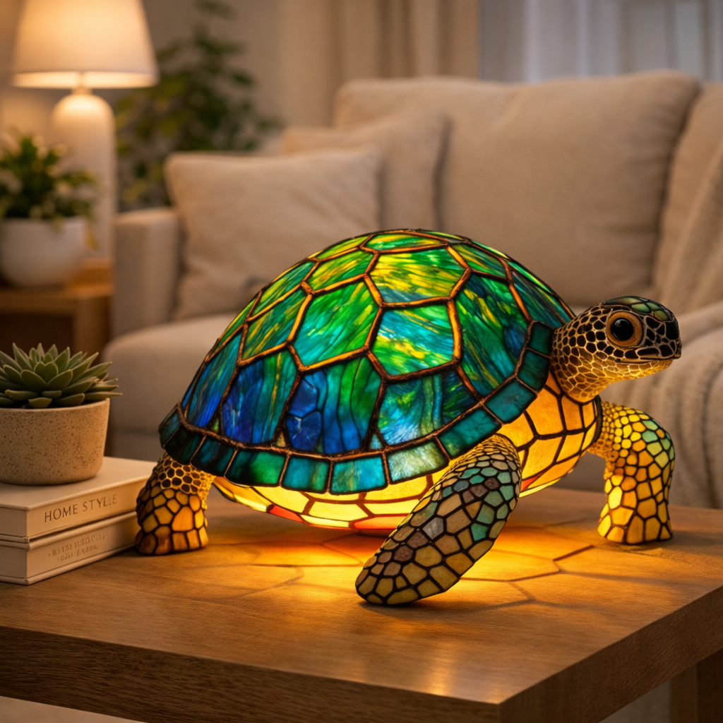 Bordlampe LED Dyrefigur Farverig Glas Look Natlampe