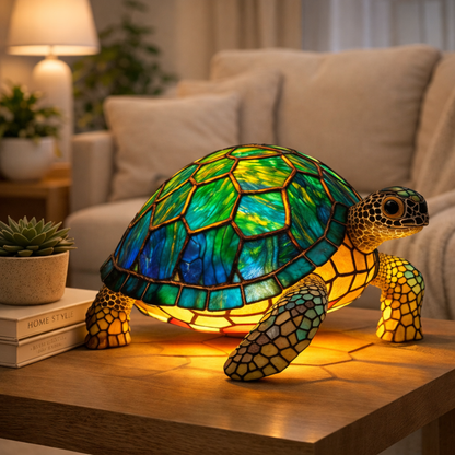 Bordlampe LED Dyrefigur Farverig Glas Look Natlampe