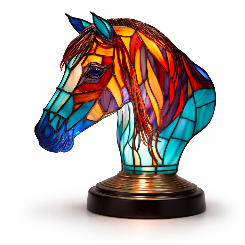 Bordlampe LED Dyrefigur Farverig Glas Look Natlampe