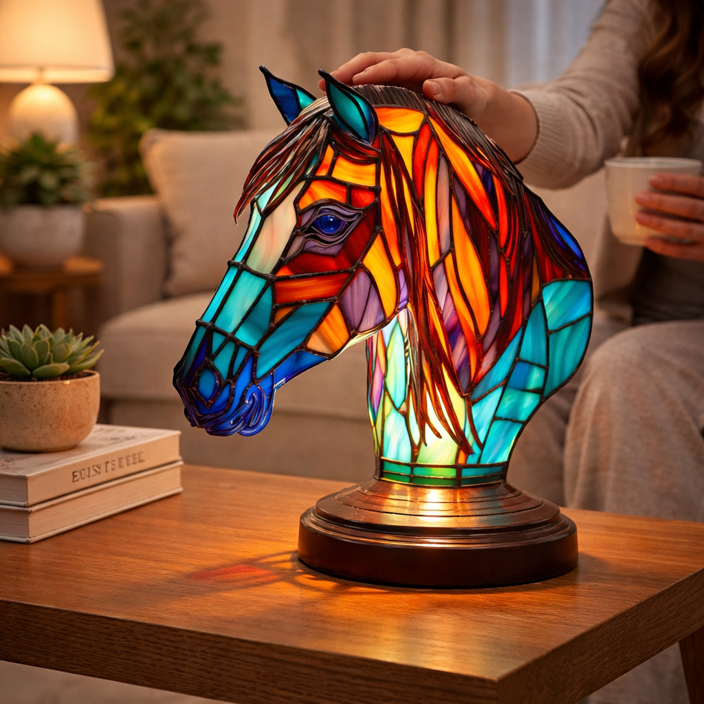 Bordlampe LED Dyrefigur Farverig Glas Look Natlampe