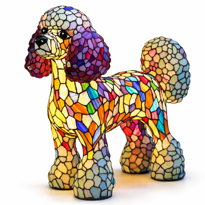 Table Lamp Colorful Stained Glass Dog LED Decorative Night Light