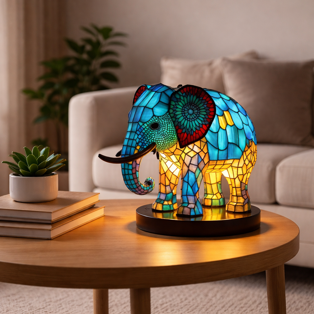 Bordlampe LED Dyrefigur Farverig Glas Look Natlampe