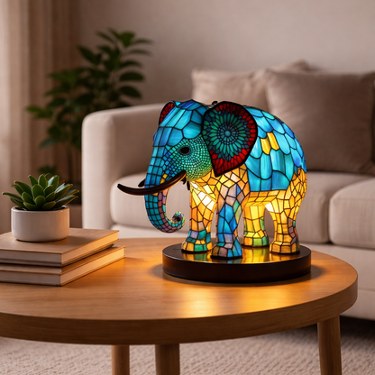Bordlampe LED Dyrefigur Farverig Glas Look Natlampe
