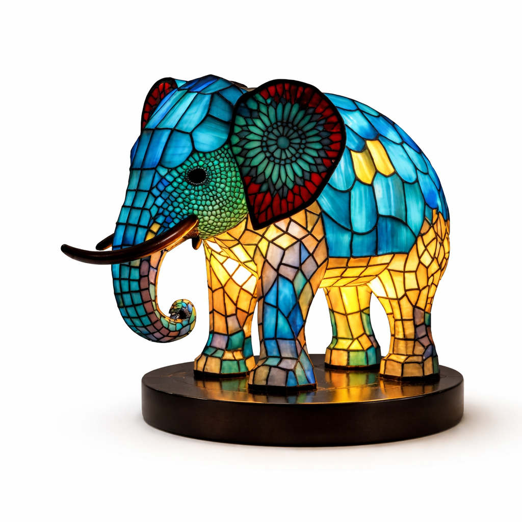 Bordlampe LED Dyrefigur Farverig Glas Look Natlampe
