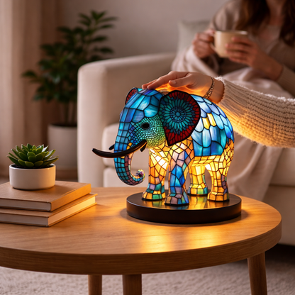 Bordlampe LED Dyrefigur Farverig Glas Look Natlampe