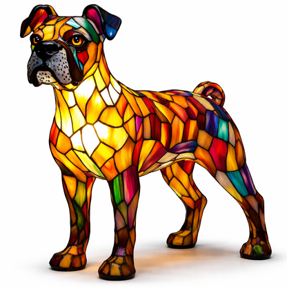 Table Lamp Colorful Stained Glass Dog LED Decorative Night Light