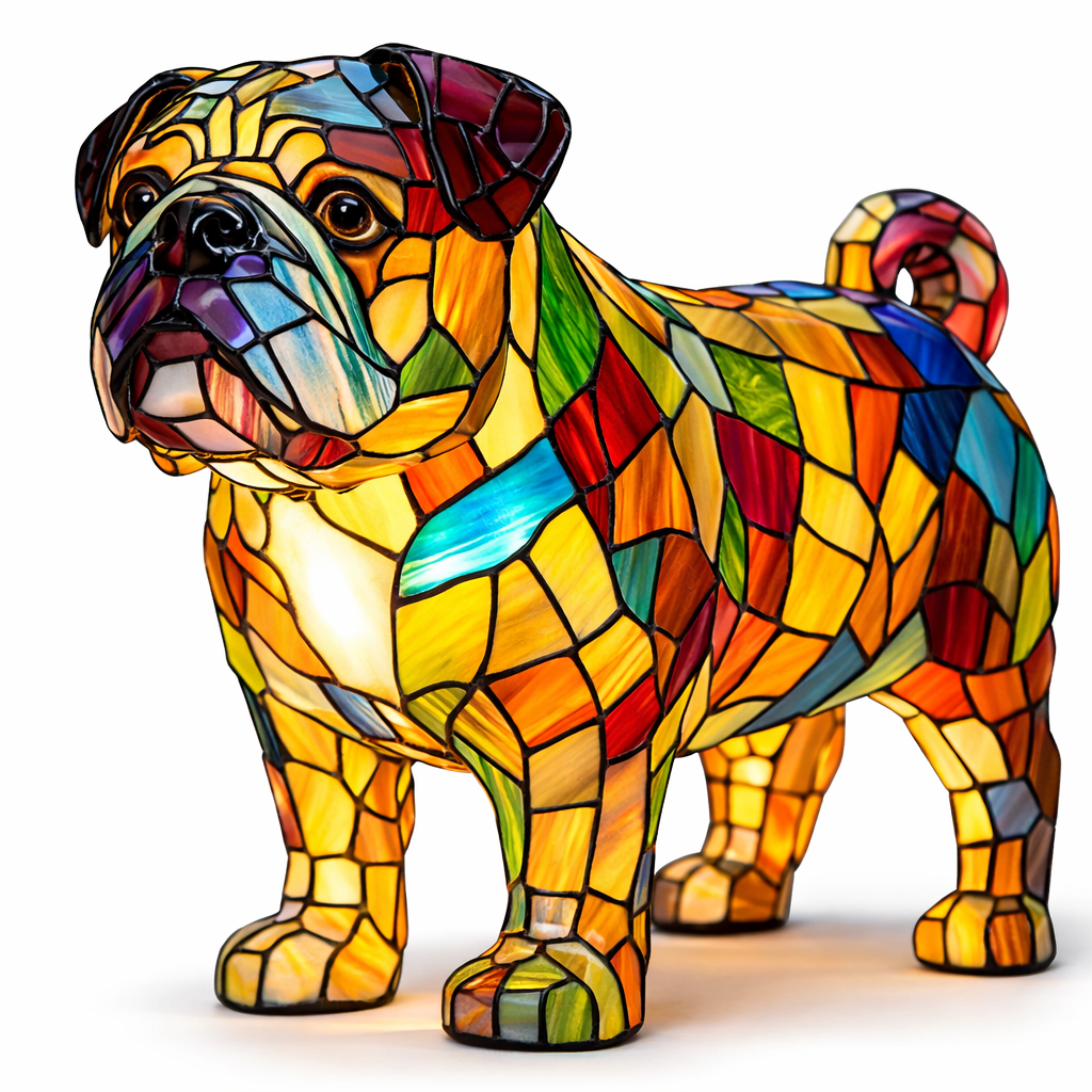 Table Lamp Colorful Stained Glass Dog LED Decorative Night Light