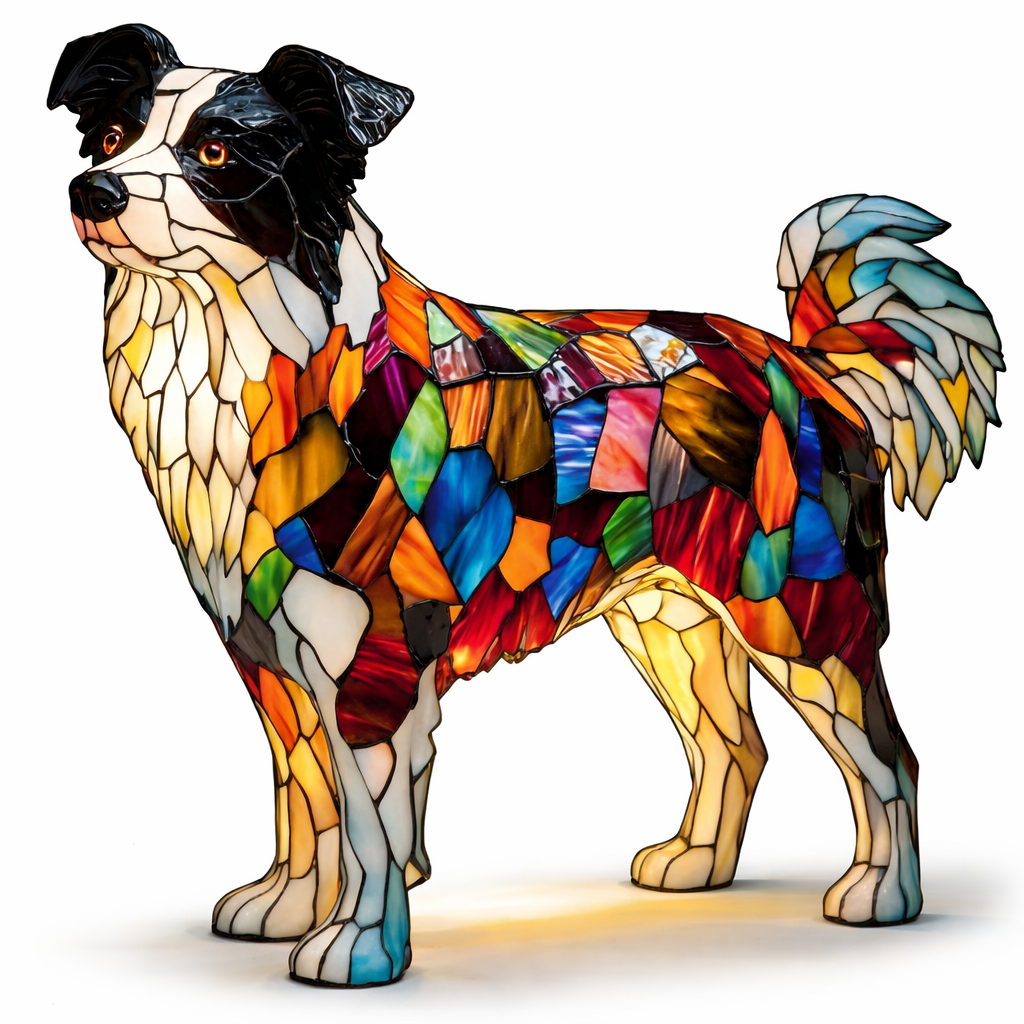 Table Lamp Colorful Stained Glass Dog LED Decorative Night Light