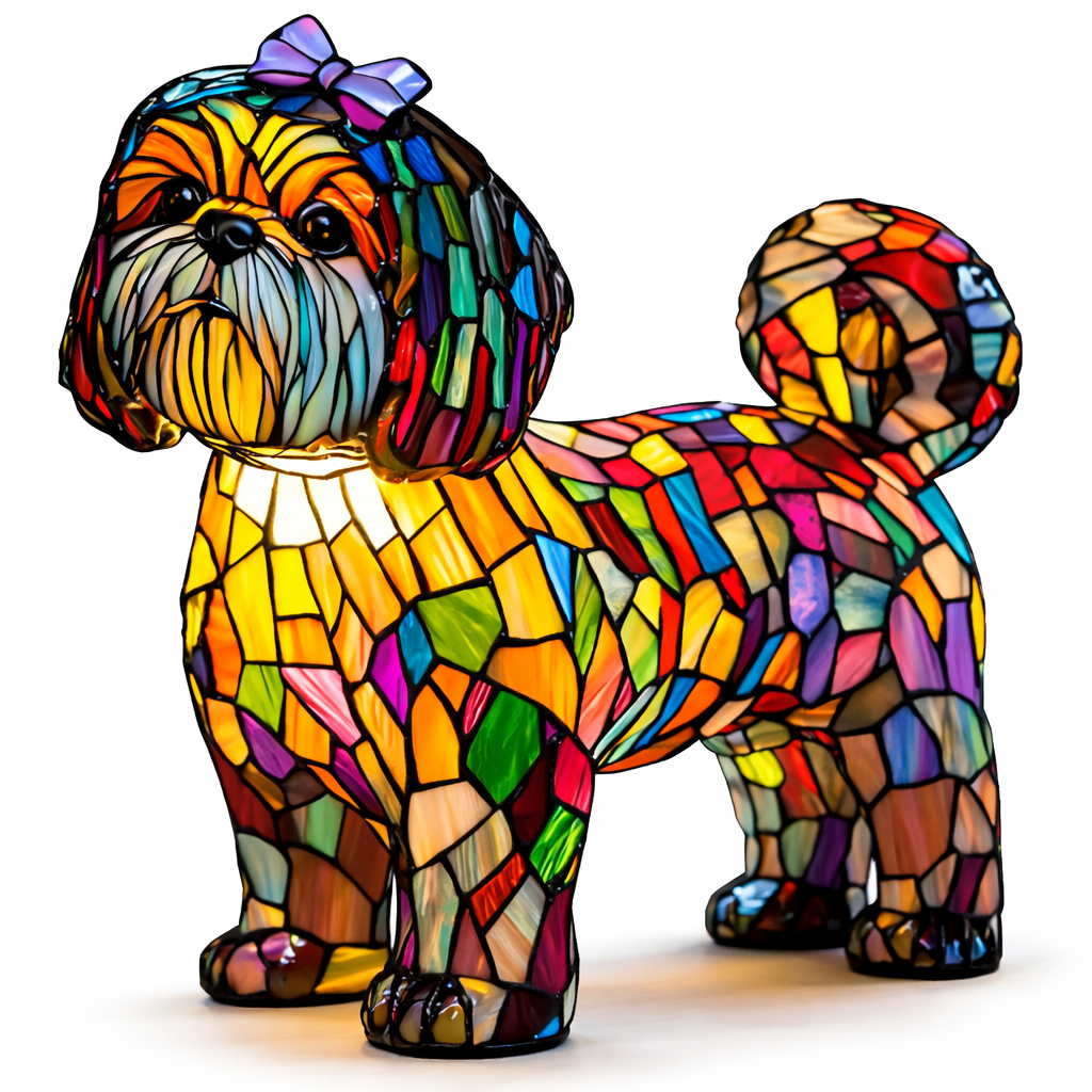 Table Lamp Colorful Stained Glass Dog LED Decorative Night Light