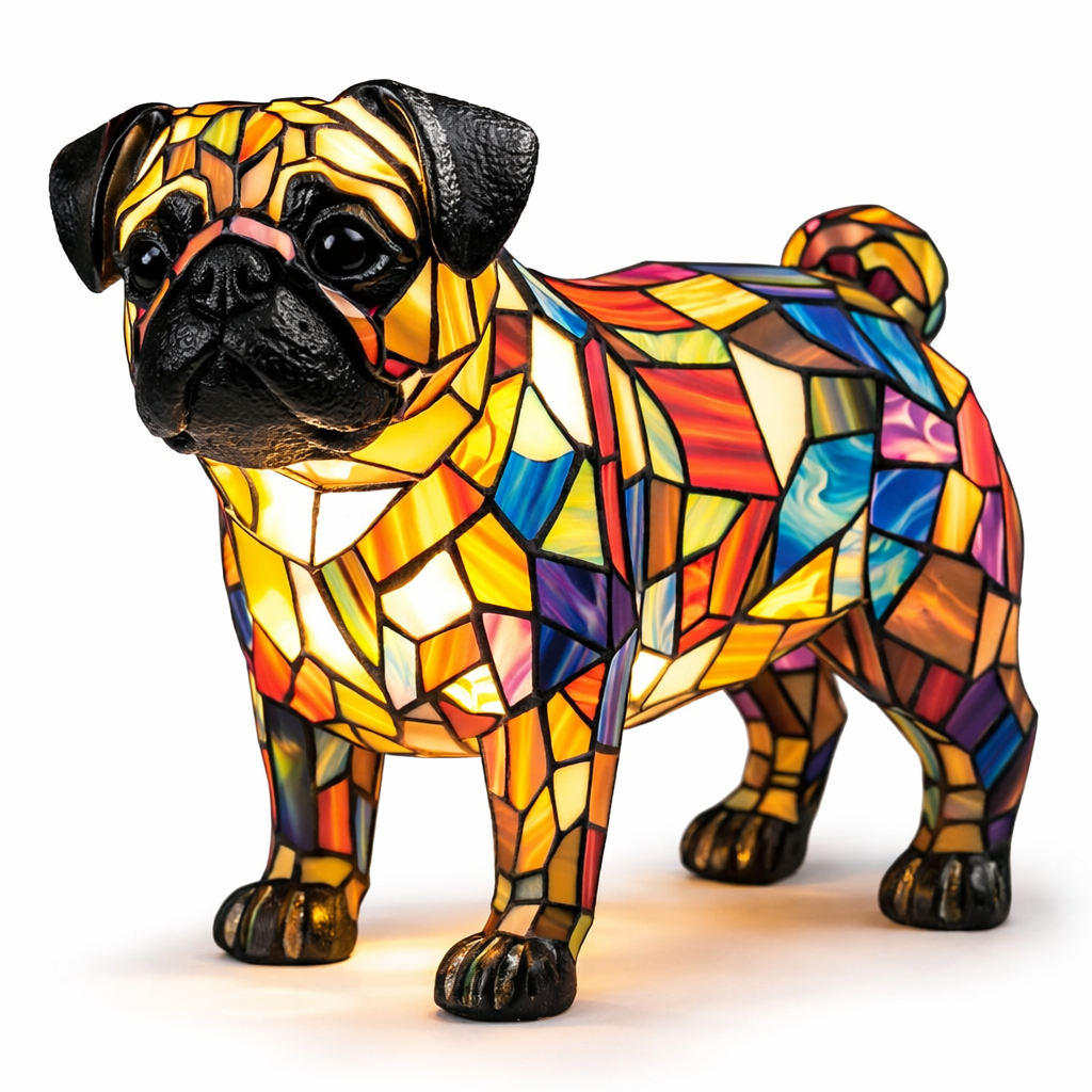 Table Lamp Colorful Stained Glass Dog LED Decorative Night Light