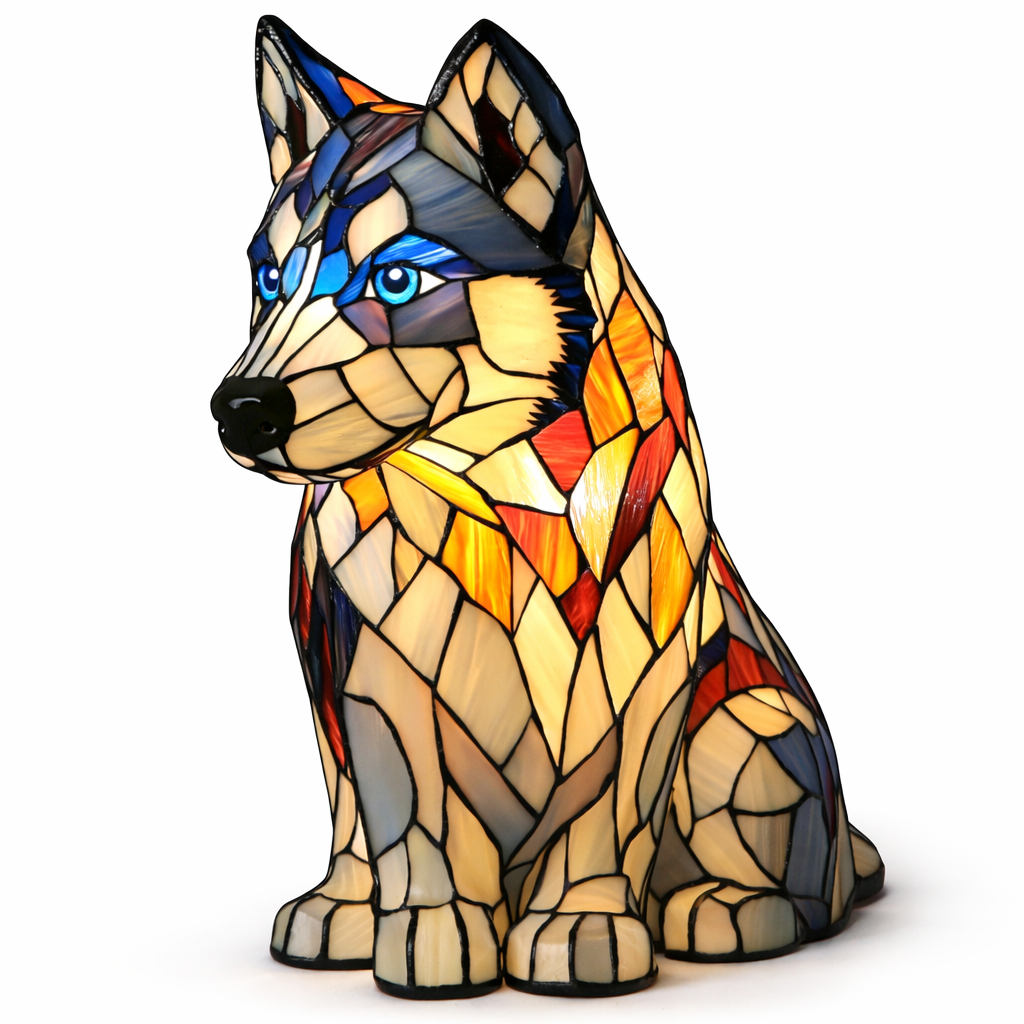 Table Lamp Colorful Stained Glass Dog LED Decorative Night Light