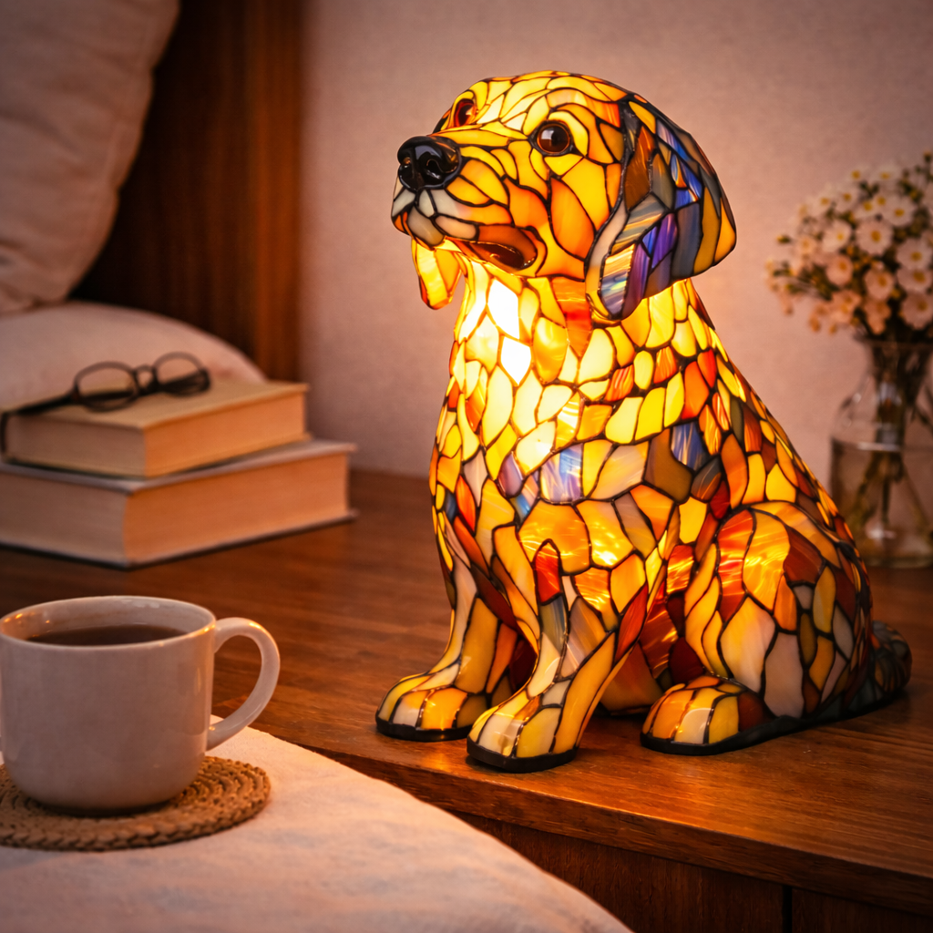 Tischlampe Hund Buntglas LED Nachtlicht Dekolampe Schlafzimmer