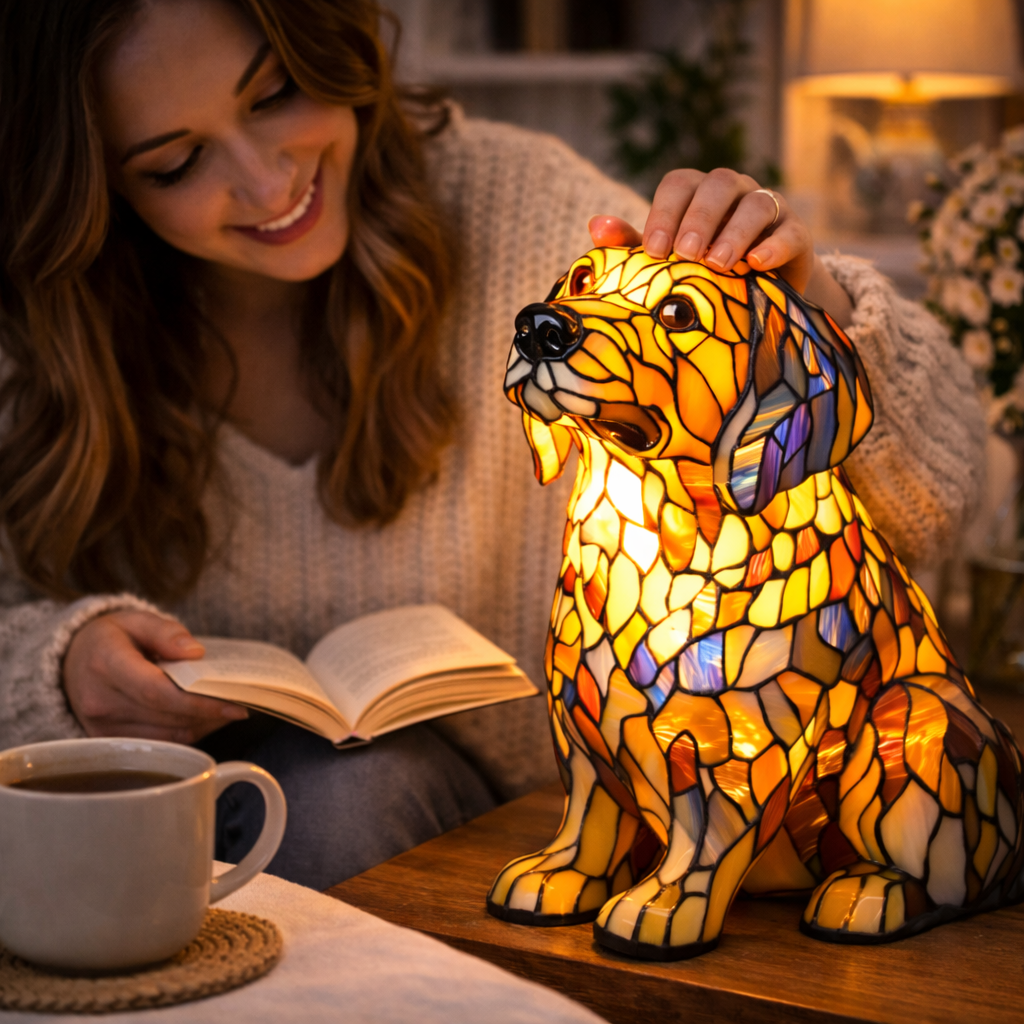 Tischlampe Hund Buntglas LED Nachtlicht Dekolampe Schlafzimmer