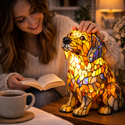 Tischlampe Hund Buntglas LED Nachtlicht Dekolampe Schlafzimmer
