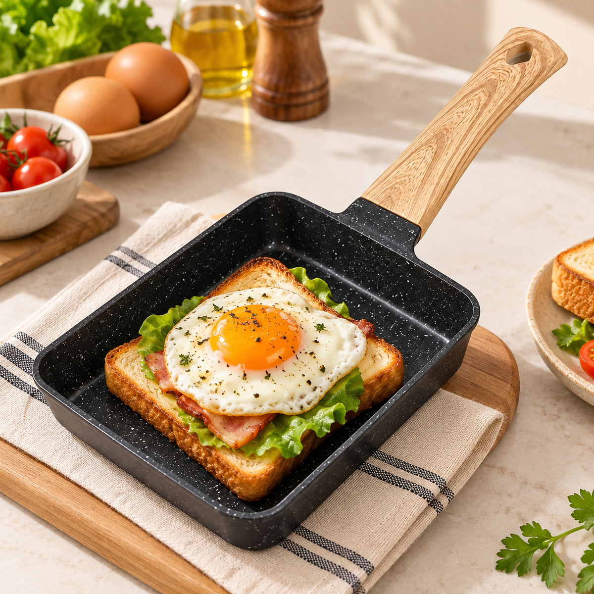 Tamagoyaki-Pfanne, Omelette-Pfanne, antihaftbeschichtet, rechteckig, mit Deckel