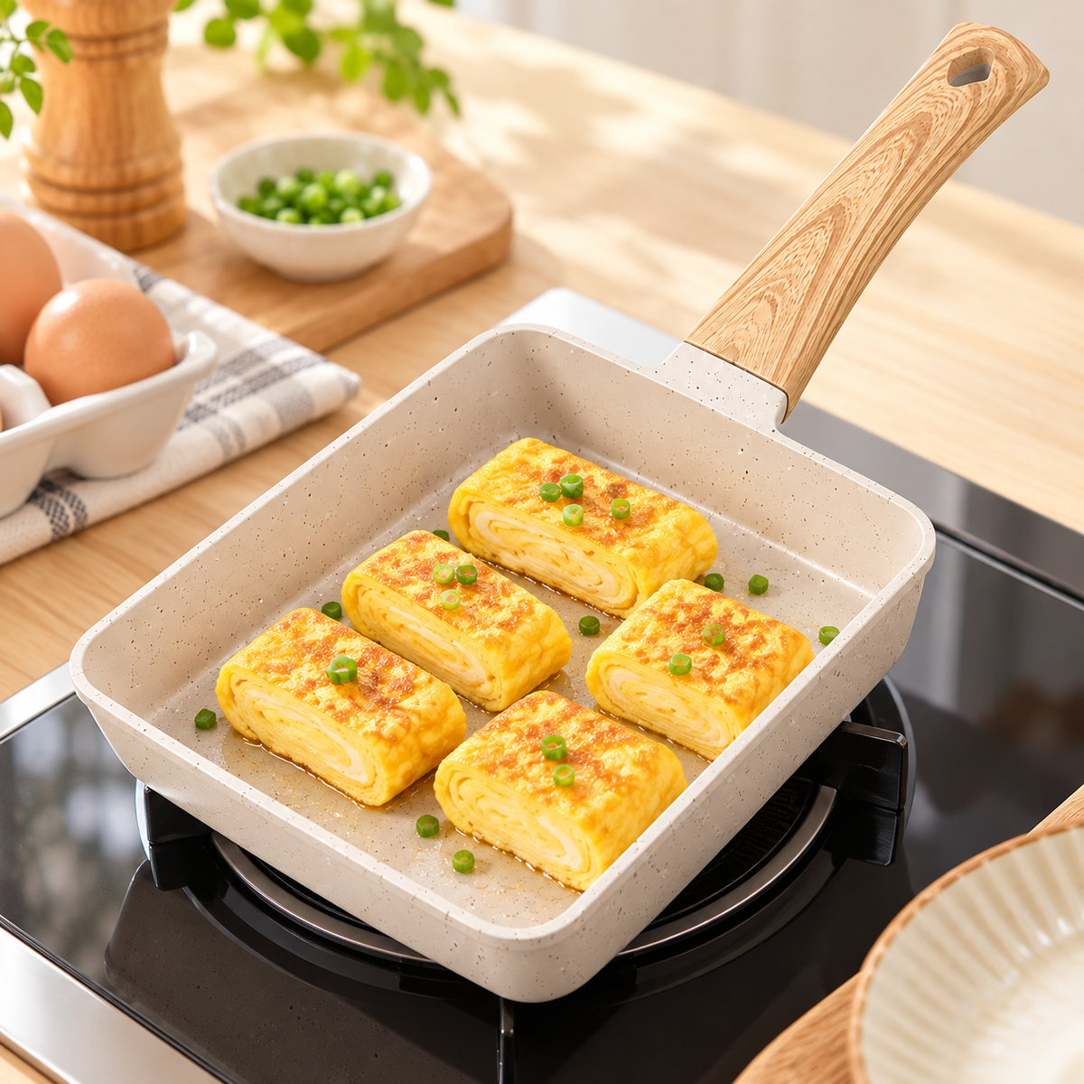 Tamagoyaki-Pfanne, Omelette-Pfanne, antihaftbeschichtet, rechteckig, mit Deckel