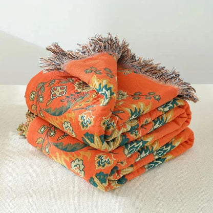 Throw Blanket Reversible Cotton Gauze Floral Sofa Bed Cover