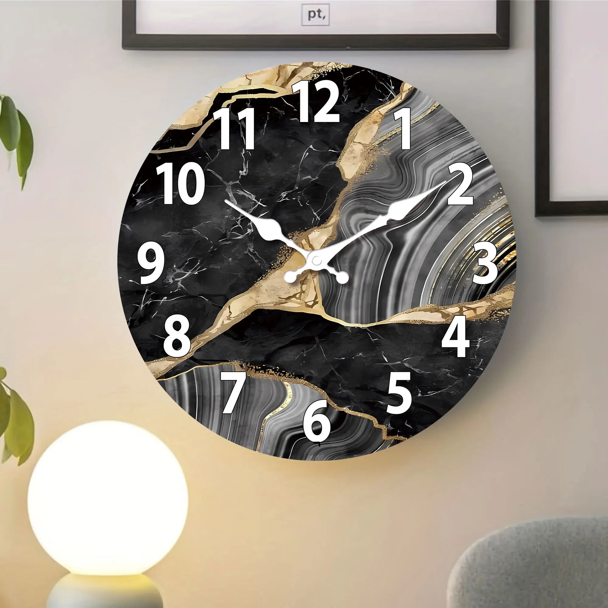MarbellaTime | Modern Round Wooden Wall Clock | Silent Marble Design