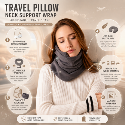 Travel Pillow Neck Support Wrap Adjustable Travel Scarf