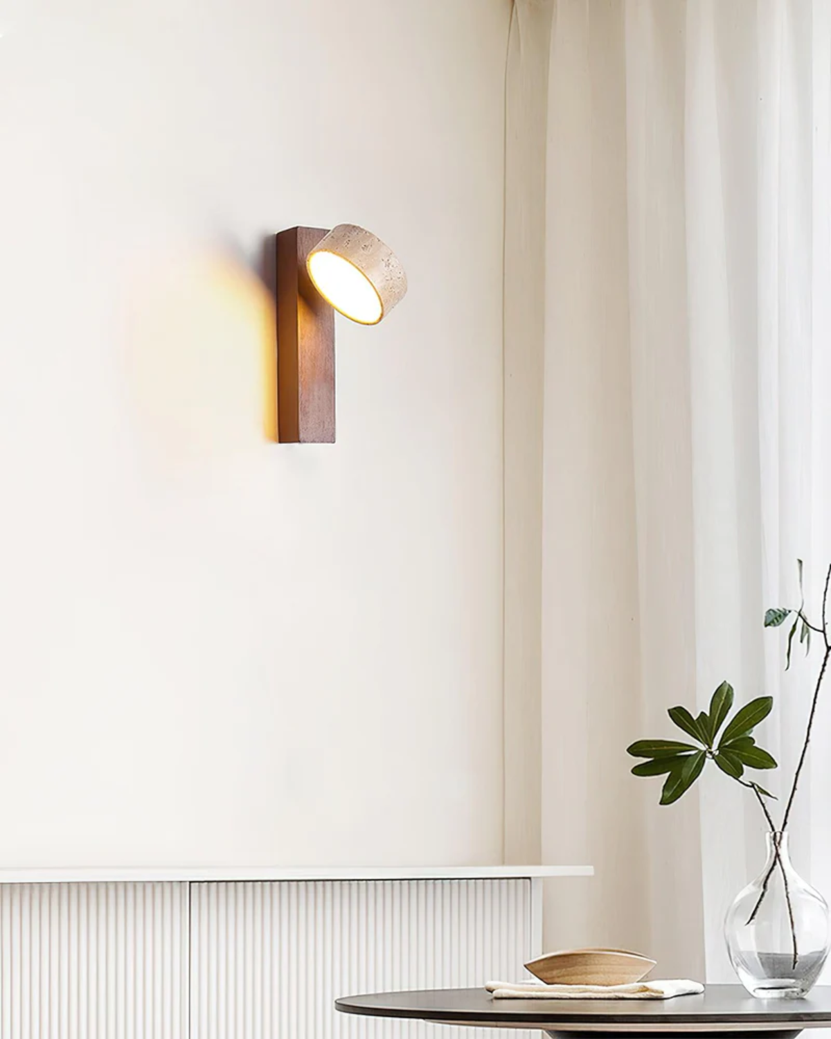 Travertine Wall Lamp | Modern Stone & Wood Sconce