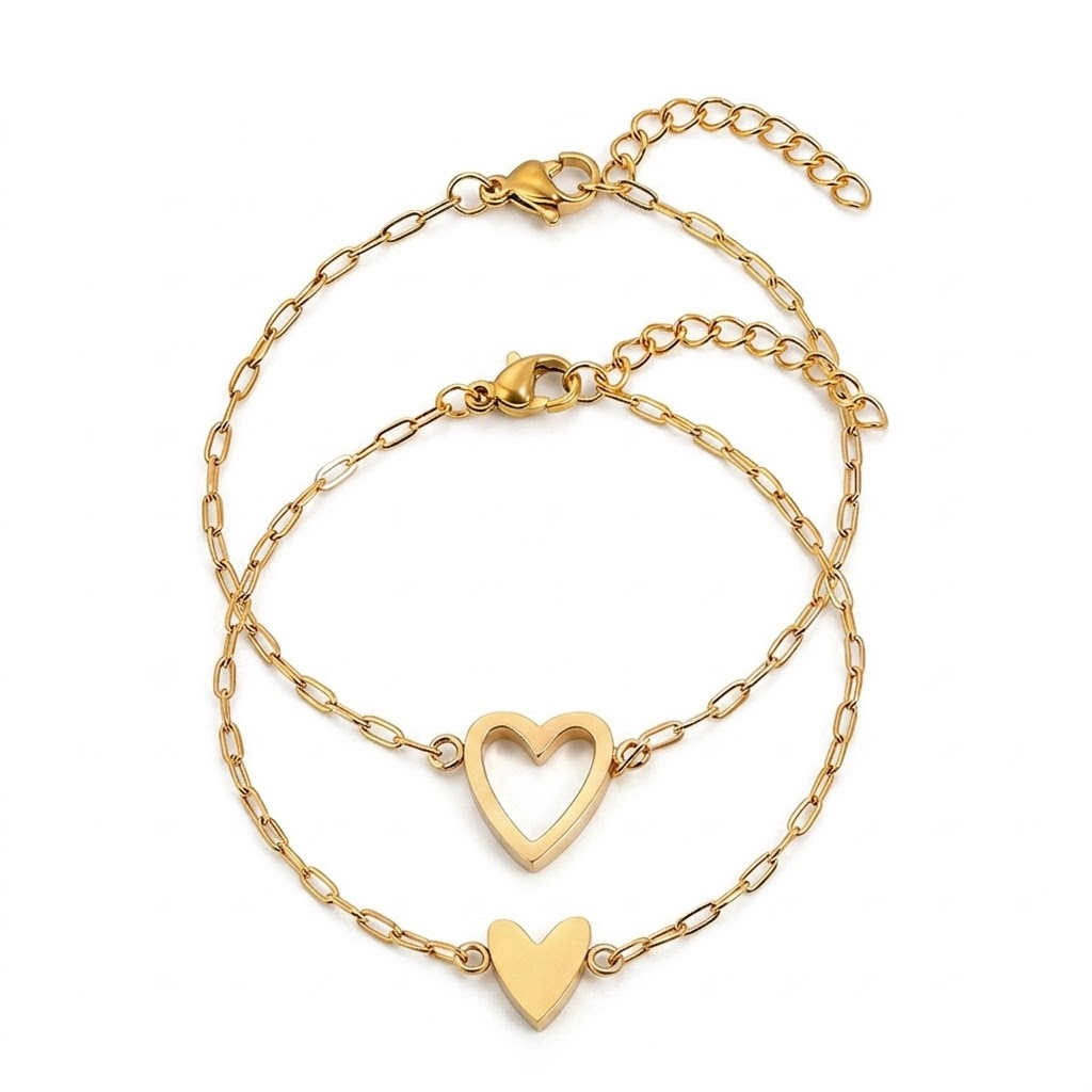 Pulseira Ajustável com Corrente de Coração para Casais