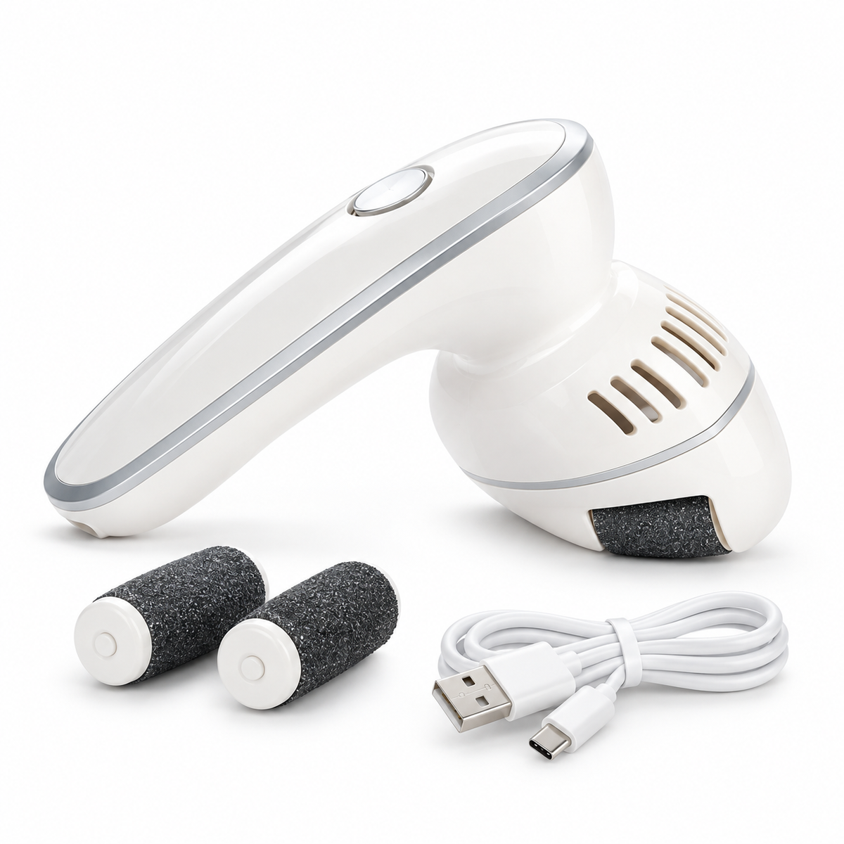 Dispozitiv electric portabil pentru îndepărtarea calusurilor, cu aspirare și reîncărcare USB