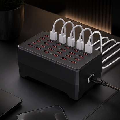 USB-hub med opladningsstation til flere enheder og design med flere porte