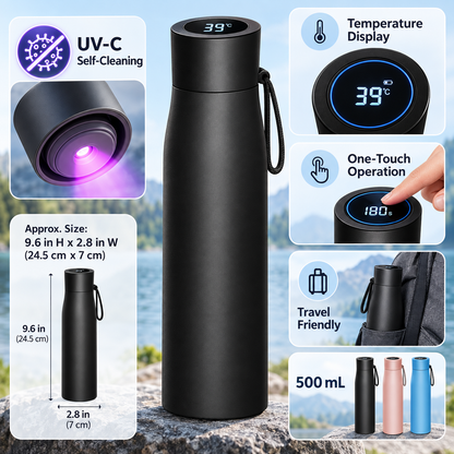UV-Licht-Wasserflasche mit Selbstreinigung und Temperaturanzeige