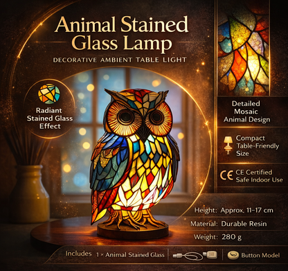 Lampada da tavolo animale effetto vetro colorato luce decorativa