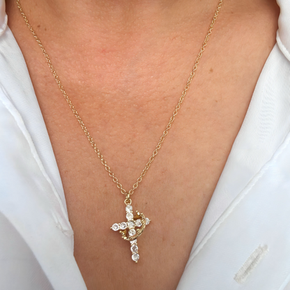 Collana con Ciondolo Croce Corona Regalo Gioiello Fede Festa della Mamma