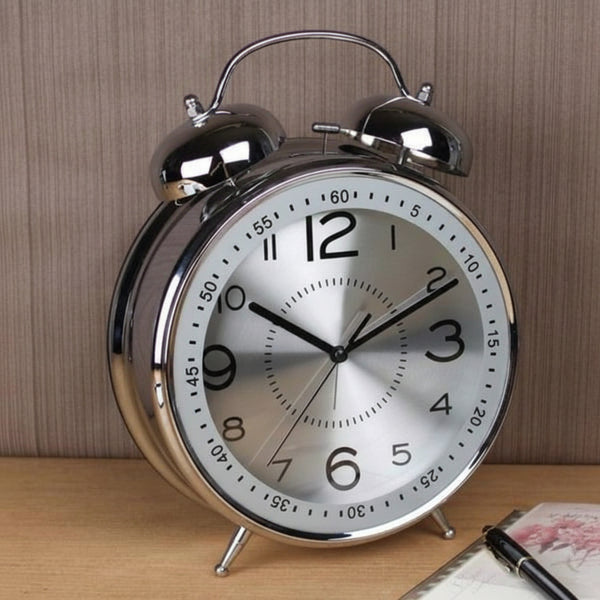 Ceas deșteptător metalic vintage cu două clopoțele, ceas de noptieră zgomotos