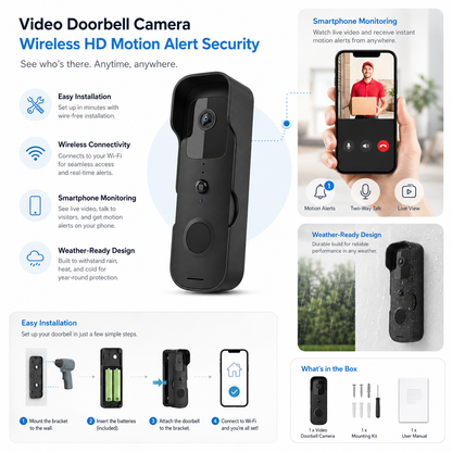 Video Doorbell Camera Wireless HD Motion Alert Security
