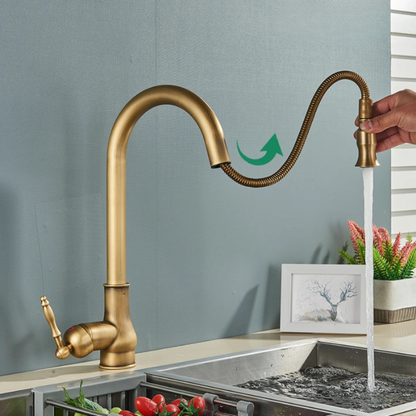 Vintage Antique Brass Kitchen Sink Taps Swivel Spout Mixer 2
