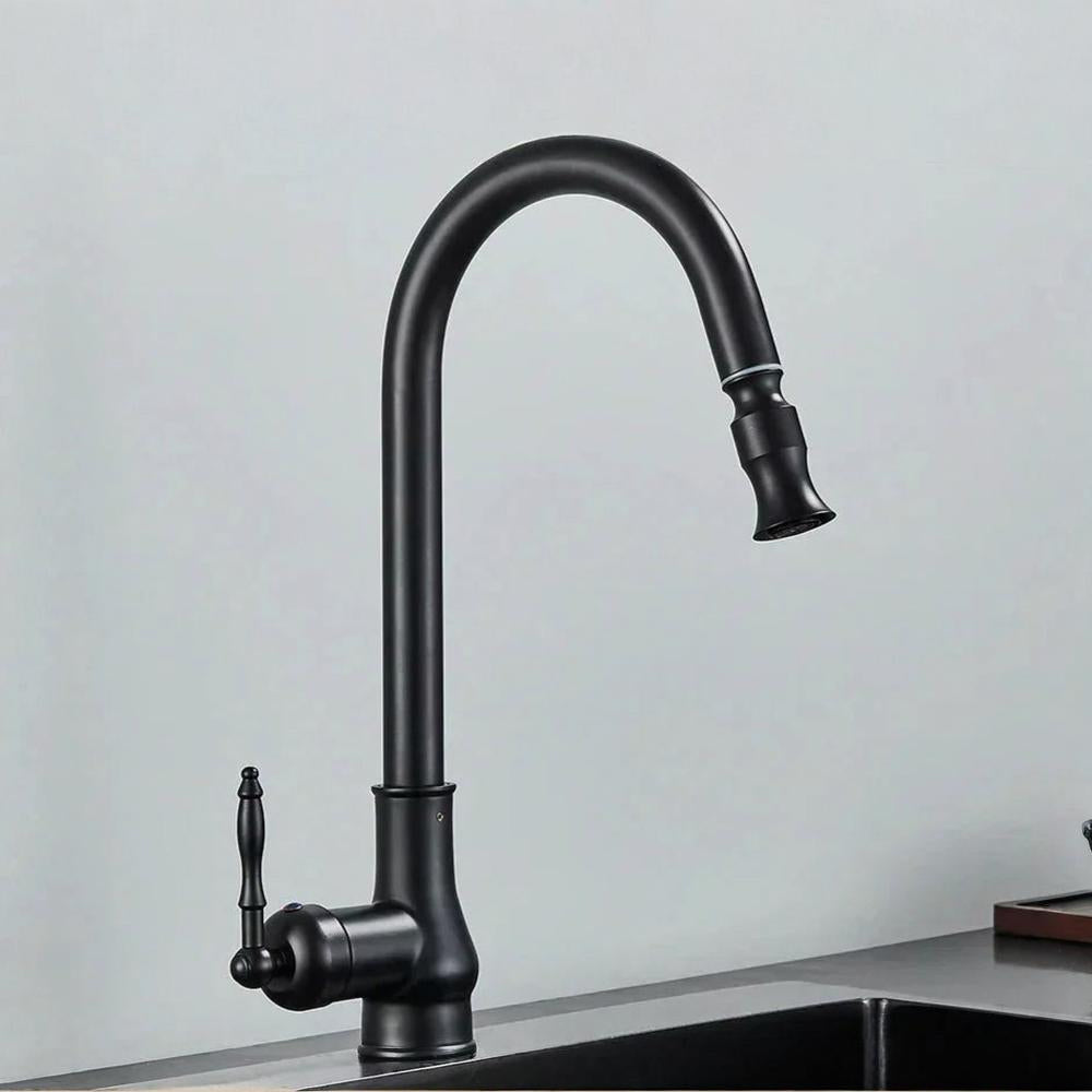 Rubinetto da cucina in ottone con bocca girevole stile antico