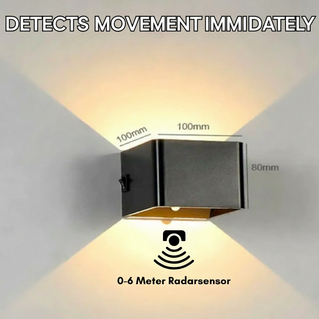 Væglampe med bevægelsessensor genopladelig LED-kubelygte