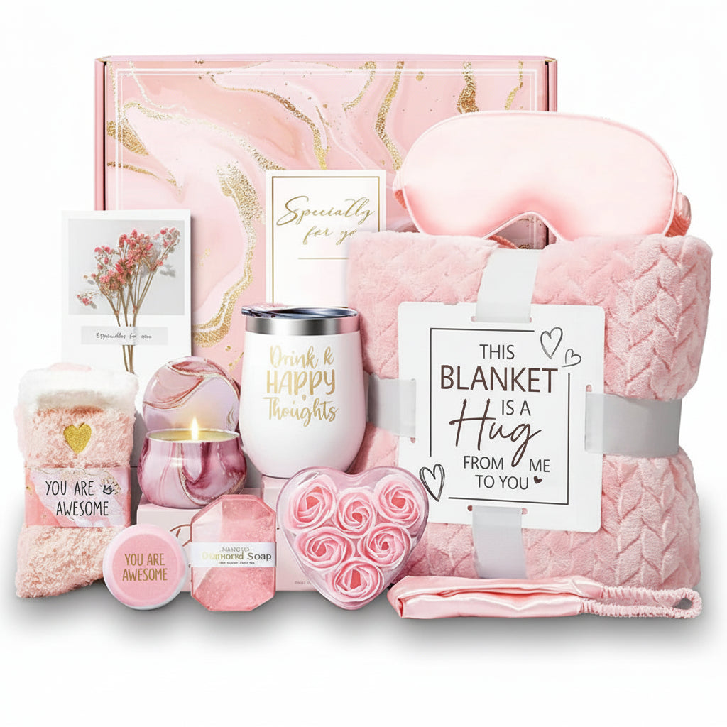 Cutie cadou cu pătură, set pentru îngrijire personală, cadou pentru nuntă și spa