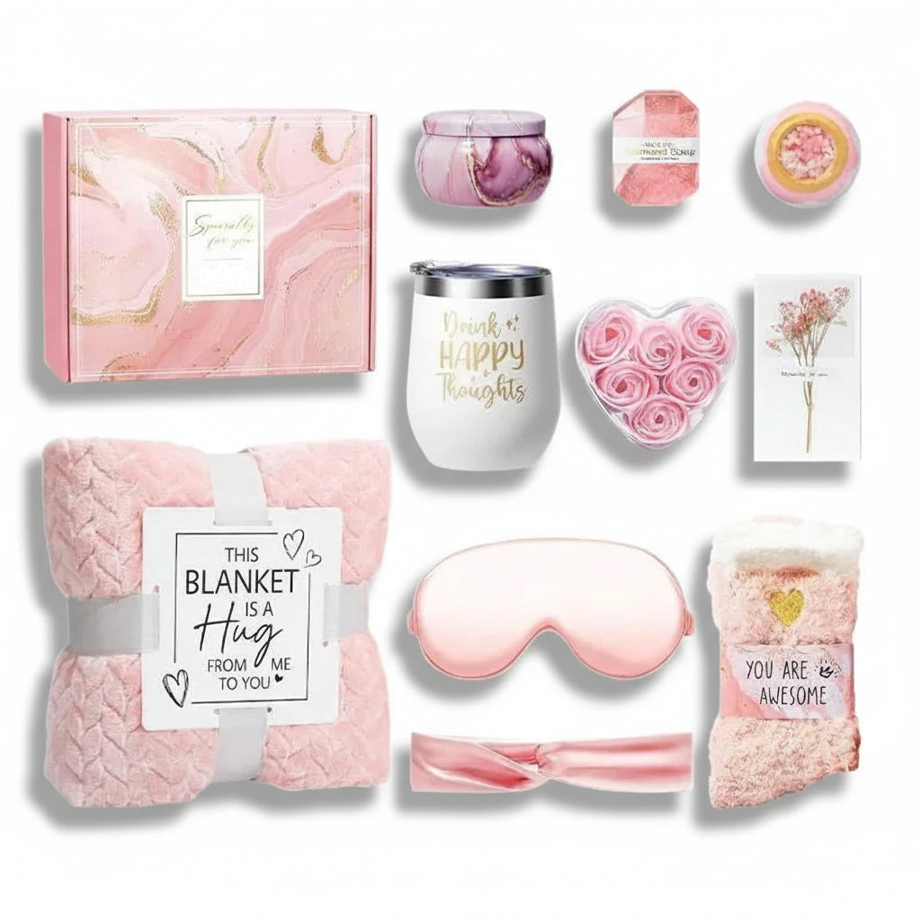 Cutie cadou cu pătură, set pentru îngrijire personală, cadou pentru nuntă și spa