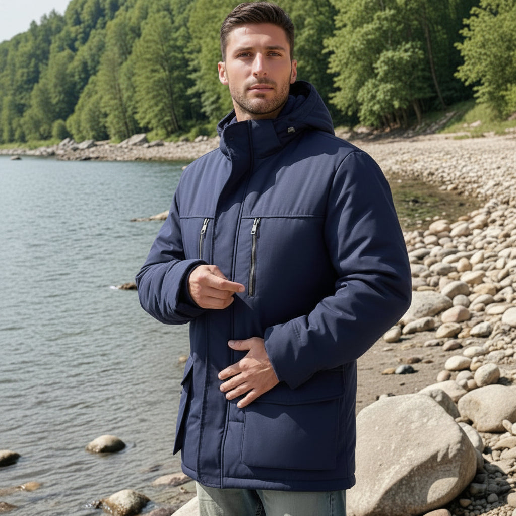 Geacă de iarnă pentru bărbați, cu glugă, căptușită, parka, rezistentă la vânt, izolată