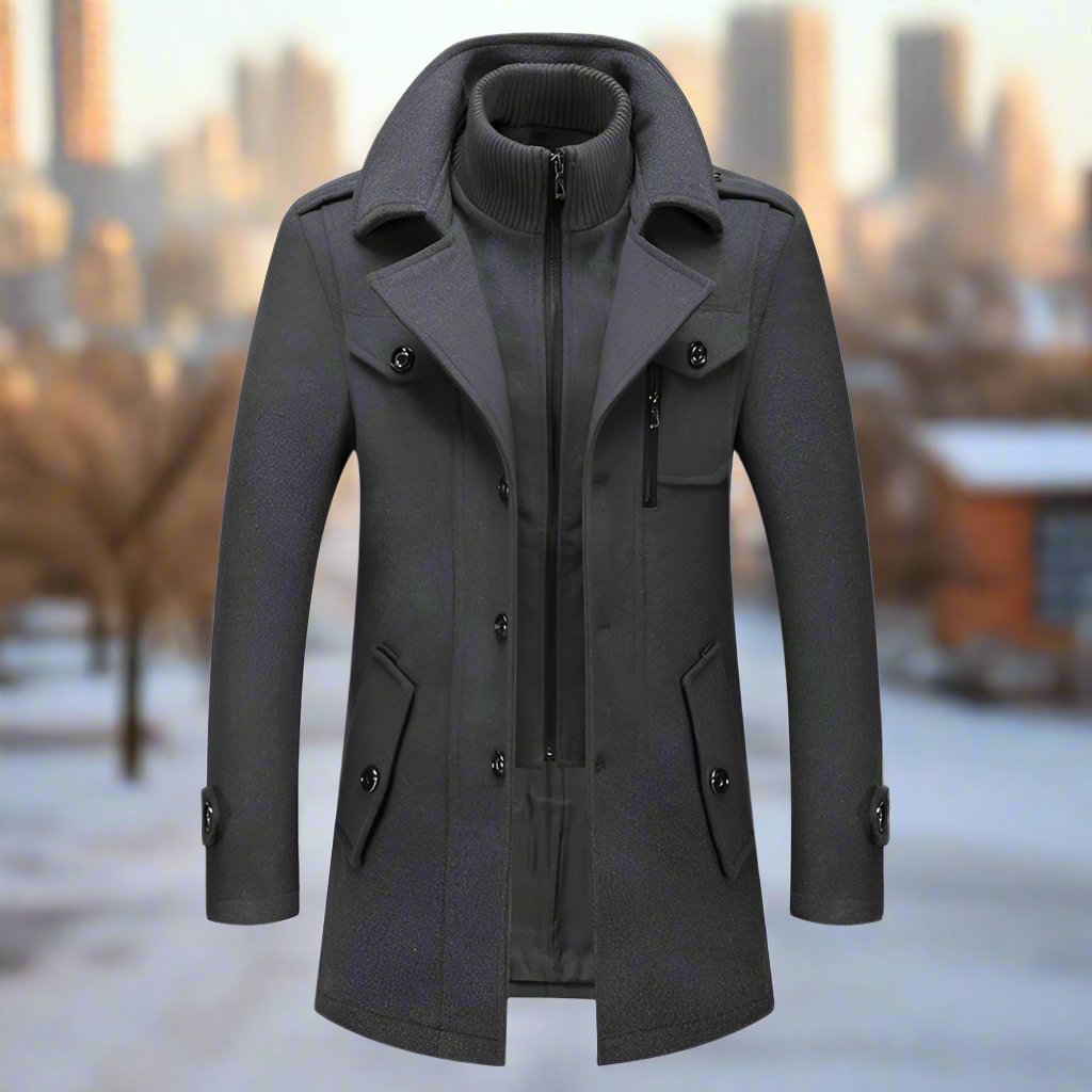מעיל חורף גברי מעורב עם בידוד מעיל טרנץ' ארוך