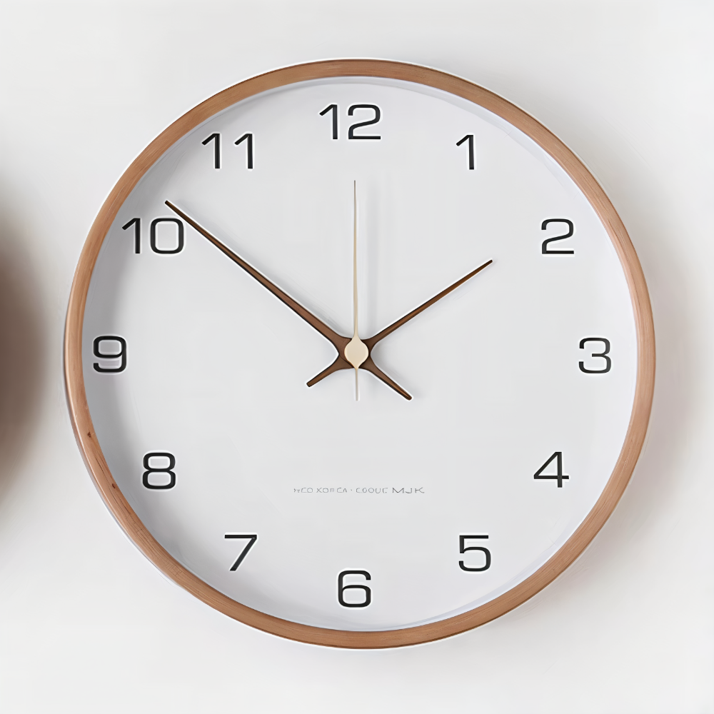 Wall Clock Silent Wooden Round Nordic Timepiece