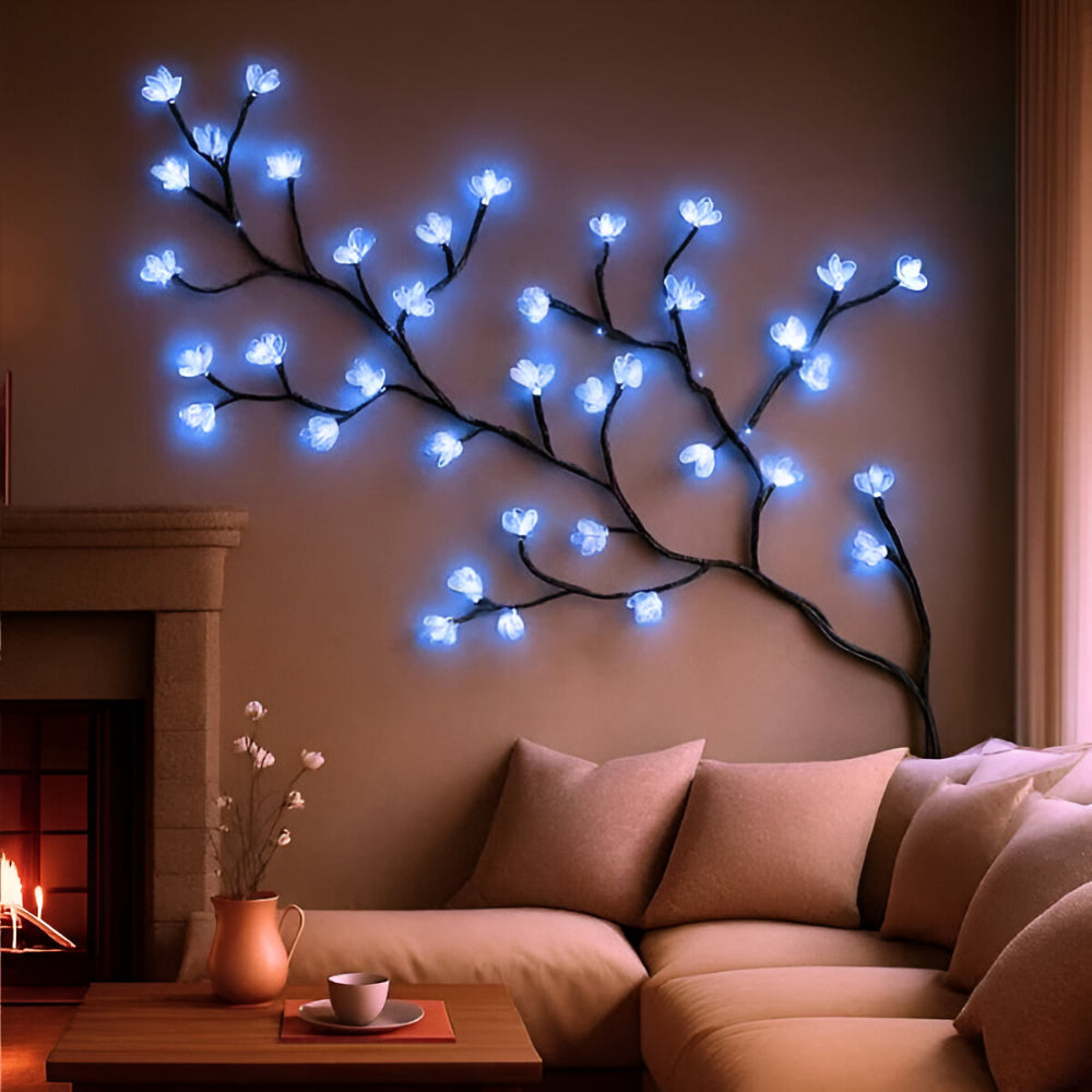 קישוט קיר מנורת עץ כפרית LED עם ענפים, אמנות ואקסנט